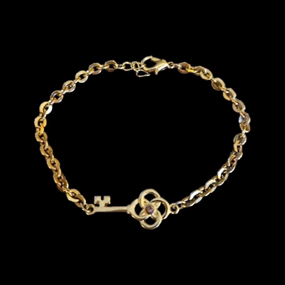 Goldtone Purple Crystal Key Chain Tennis Bracelet
